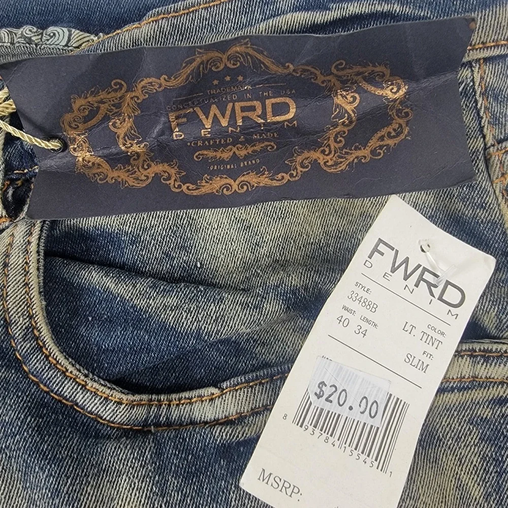 FWRD Mens Denim Jeans 40x34 Distressed Patchwork Streetwear Patches Destroyed